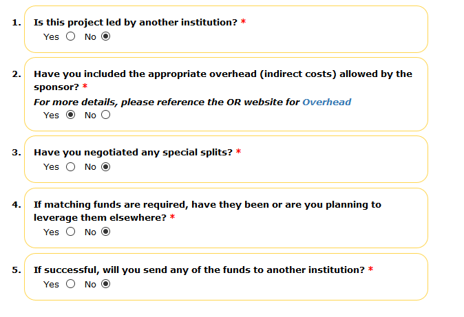 Funding question section of the funding page