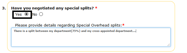 Funding question section of the funding page with question 3 help button for yes selected and an additional field open