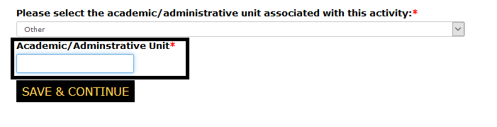 Other selected from unit drop-down and Academic/Administrative Unit field open and highlighted