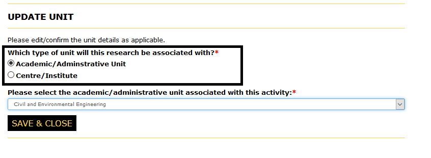 Update unit page with academic/administrative help button slected and highlighted