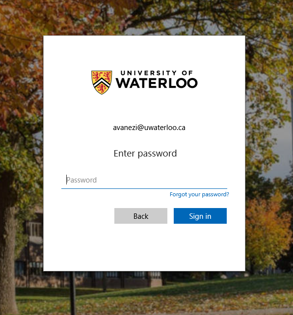 WatIam sign in page for password entry