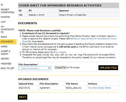 Documents page with view/download link highlighted and the a browser message asking to open the document